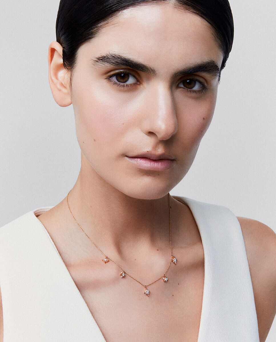 Collar gargantilla con estrellas de oro rosa con diamantes Blanco-2