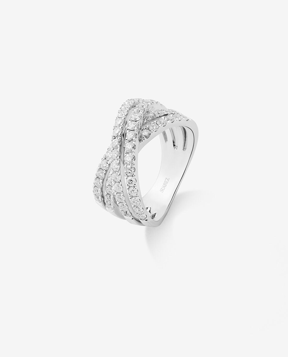 Anillo Grace de oro blanco cruzado multibrazo con diamantes SUAREZ El Corte Ingles