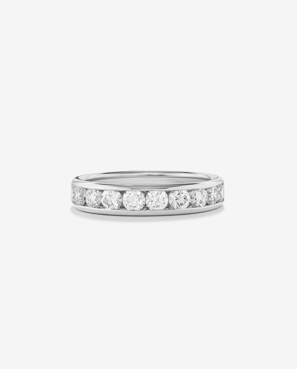 Anillo alianza media de compromiso de oro blanco de 18K con diamantes en banda - SUAREZ - Blanco Blanco-3