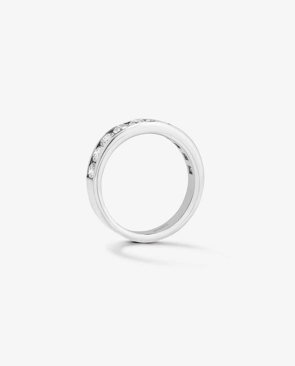 Anillo alianza media de compromiso de oro blanco de 18K con diamantes en banda - SUAREZ - Blanco Blanco-5