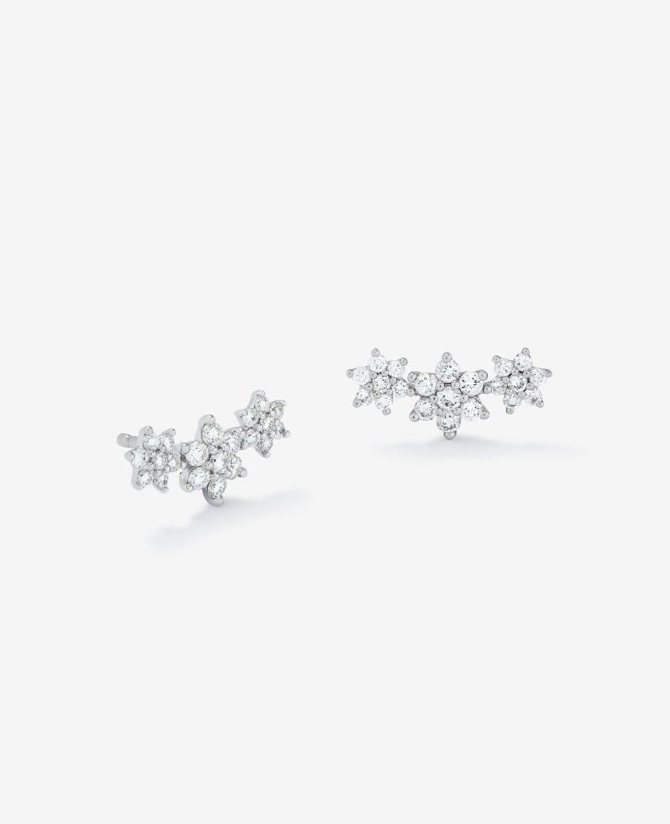 Pendientes trepadores de oro blanco de 18K con diamantes en talla brillante y forma de estrella - SUAREZ - Blanco Blanco-1