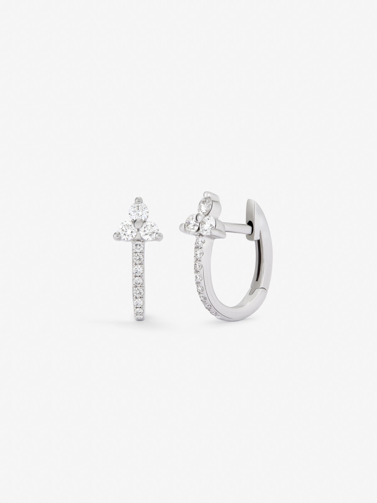 Pendientes aro con trébol de oro blanco con diamantes