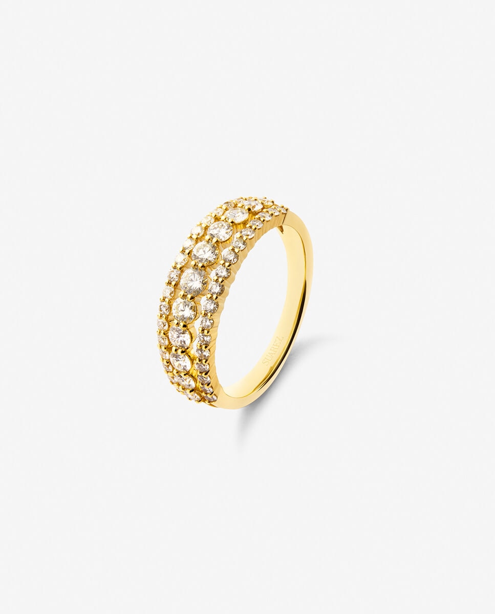 Imagen 1 de Anillo triple de oro con diamantes blancos en talla brillante Blanco