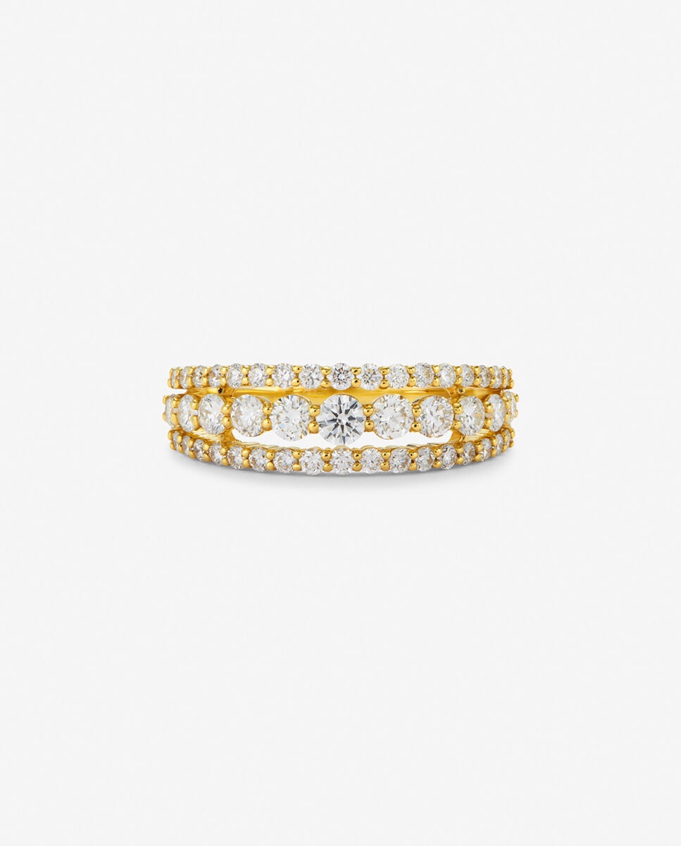 Imagen 3 de Anillo triple de oro con diamantes blancos en talla brillante - SUAREZ - Blanco Blanco