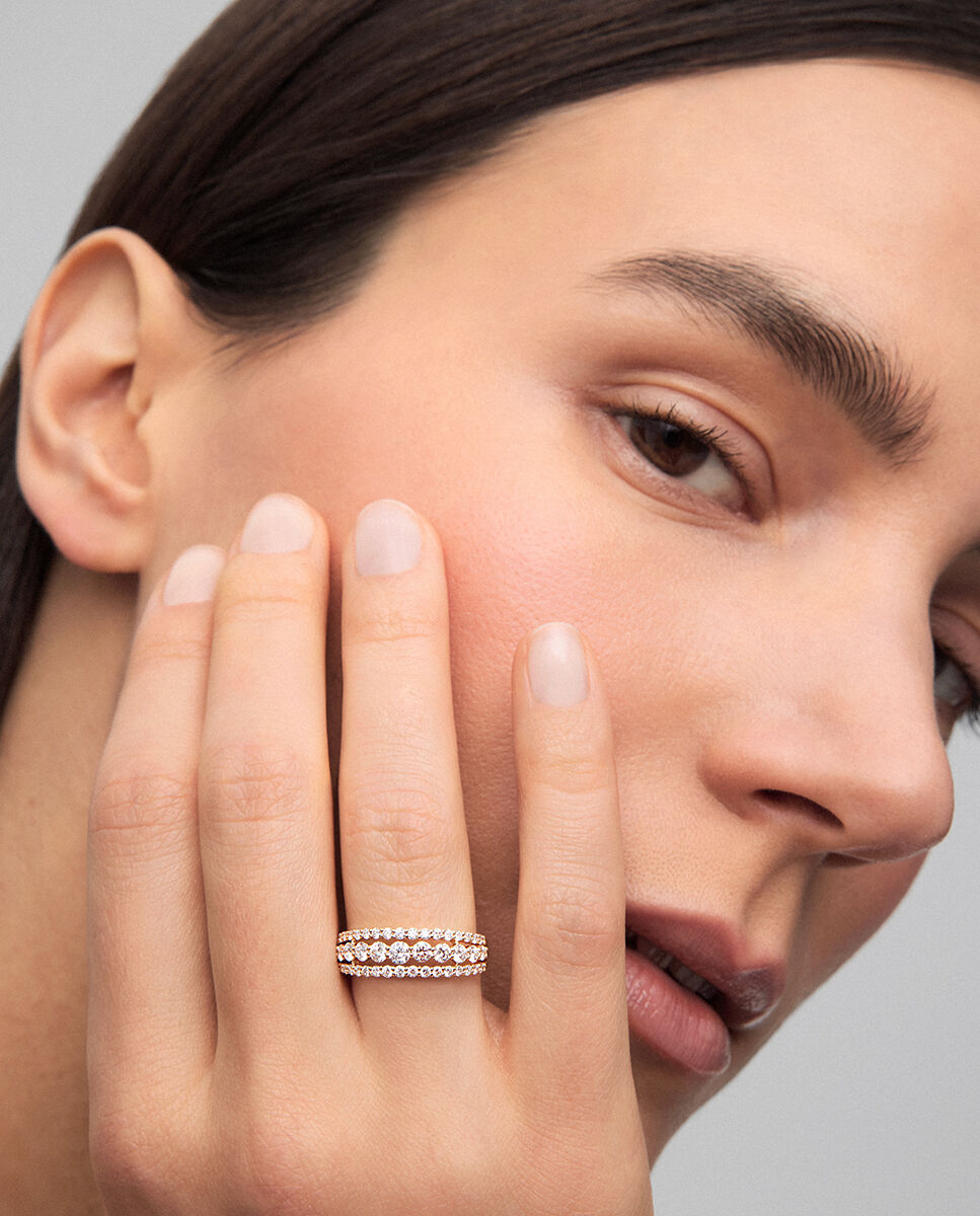Imagen 4 de Anillo triple de oro con diamantes blancos en talla brillante - SUAREZ - Blanco Blanco