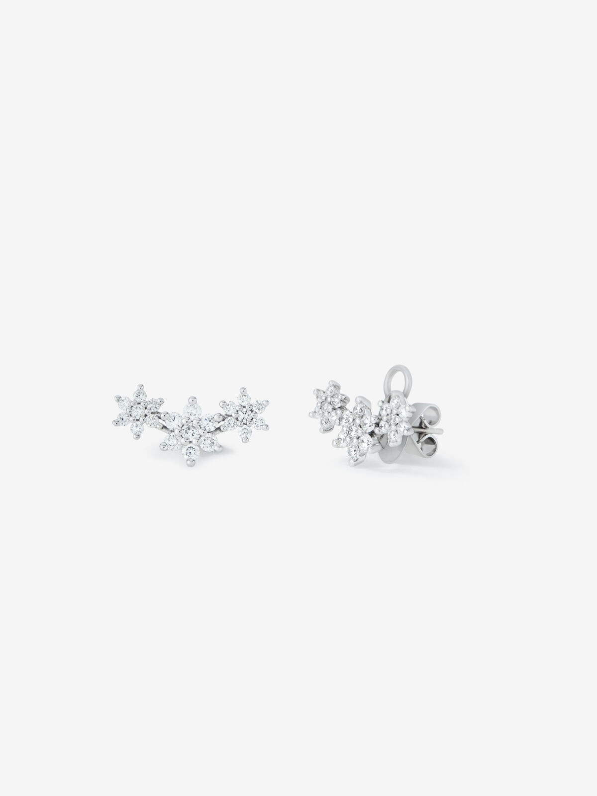 Pendientes trepador de flor de oro blanco con diamantes - SUAREZ - Blanco Blanco-1