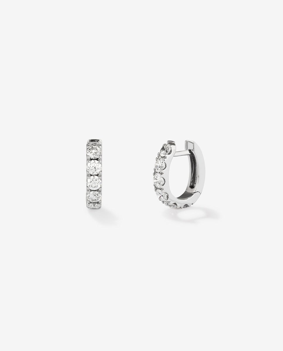 Pendientes de aro de oro blanco de 18k con 12 diamantes en talla brillante con un total de 1,2 cts - SUAREZ - Blanco Blanco-1
