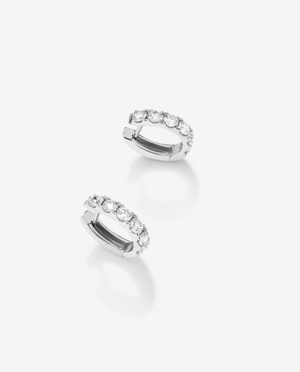 Pendientes de aro de oro blanco de 18k con 12 diamantes en talla brillante con un total de 1,2 cts - SUAREZ - Blanco Blanco-3