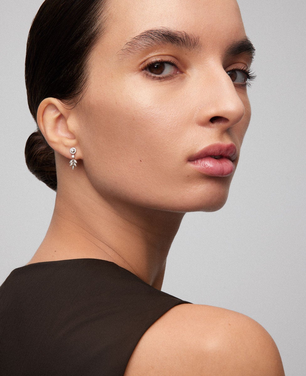 Pendientes desmontables de oro de 18K con diamantes blancos en talla brillante y baguette - SUAREZ - Blanco Blanco-2