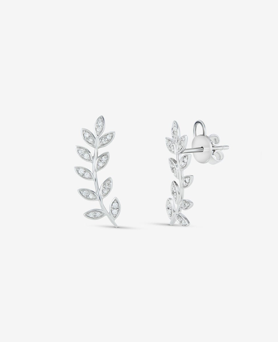 Pendientes trepadores de oro de 18K con diamantes en talla brillante - SUAREZ - Blanco Blanco-1