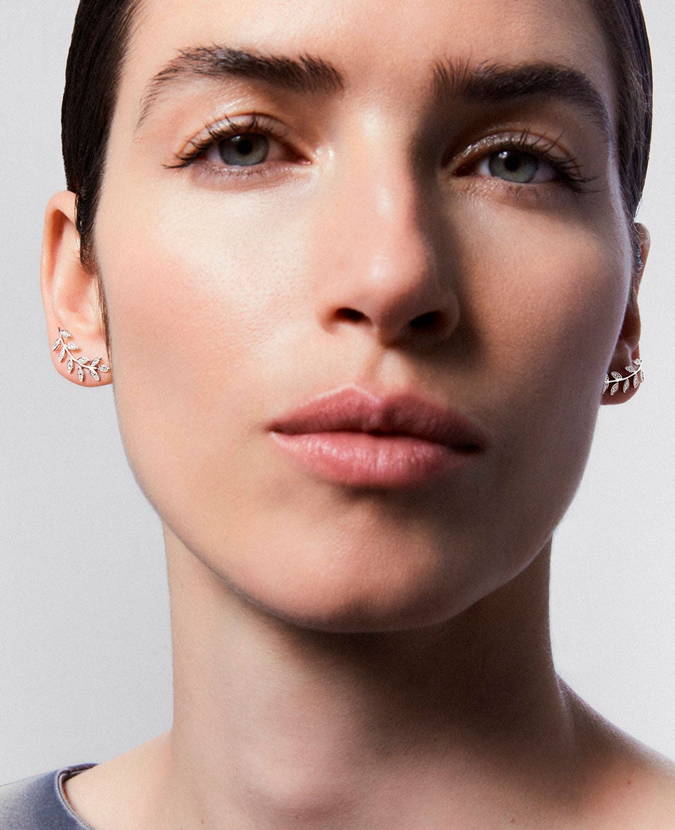 Pendientes trepadores de oro de 18K con diamantes en talla brillante - SUAREZ - Blanco Blanco-2