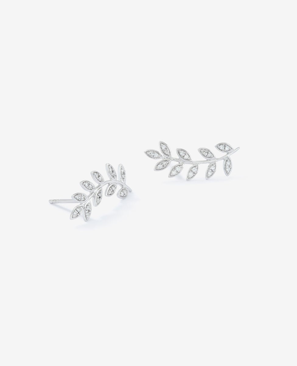 Pendientes trepadores de oro de 18K con diamantes en talla brillante - SUAREZ - Blanco Blanco-3