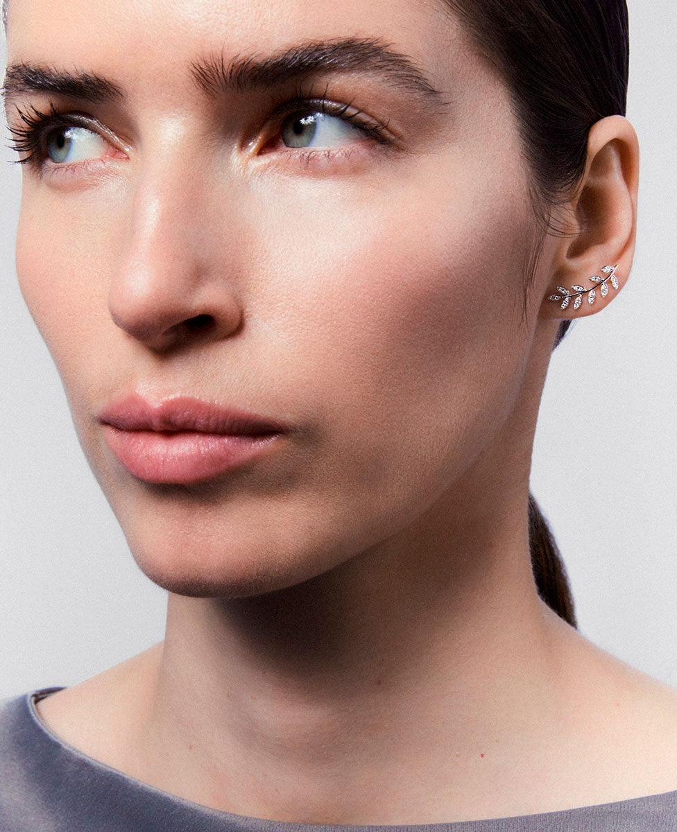 Pendientes trepadores de oro de 18K con diamantes en talla brillante - SUAREZ - Blanco Blanco-4