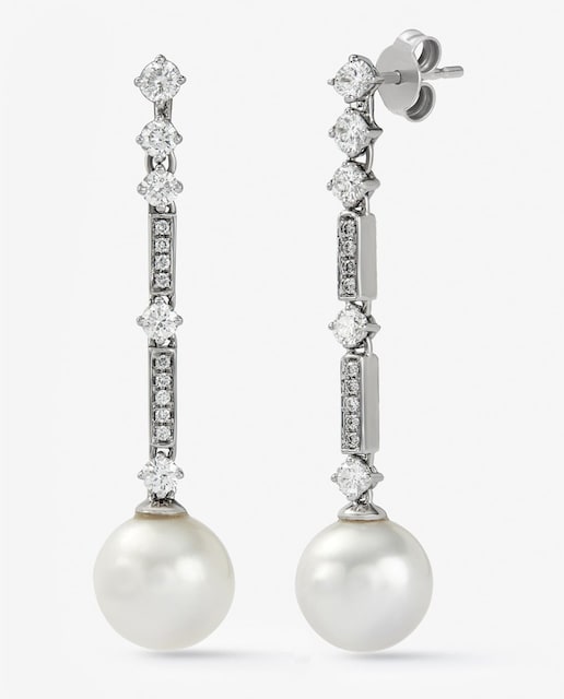 Imagen 0 de Pendientes de oro blanco de 18K con diamantes blancos en talla brillante de 1,1 cts y perlas australianas de 5mm
