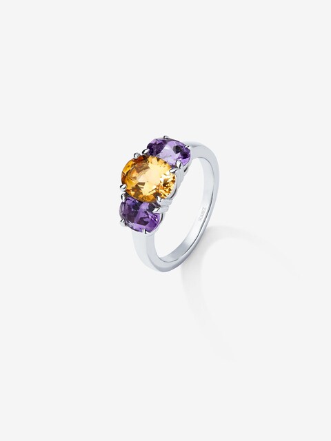 Imagen 0 de Anillo Utopian de plata con cuarzo citrino y amatistas moradas