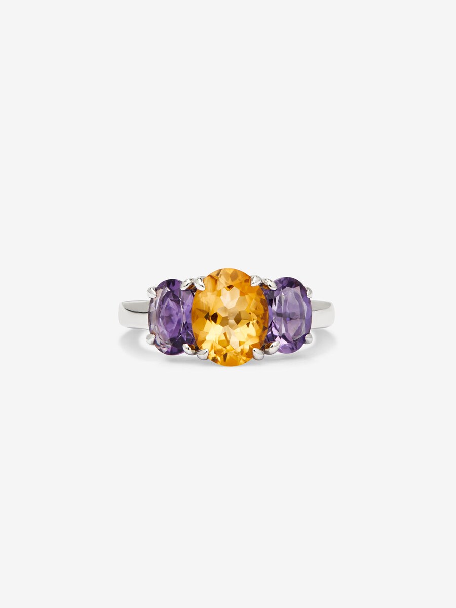 Anillo Utopian de plata con cuarzo citrino y amatistas moradas Multicolor-3