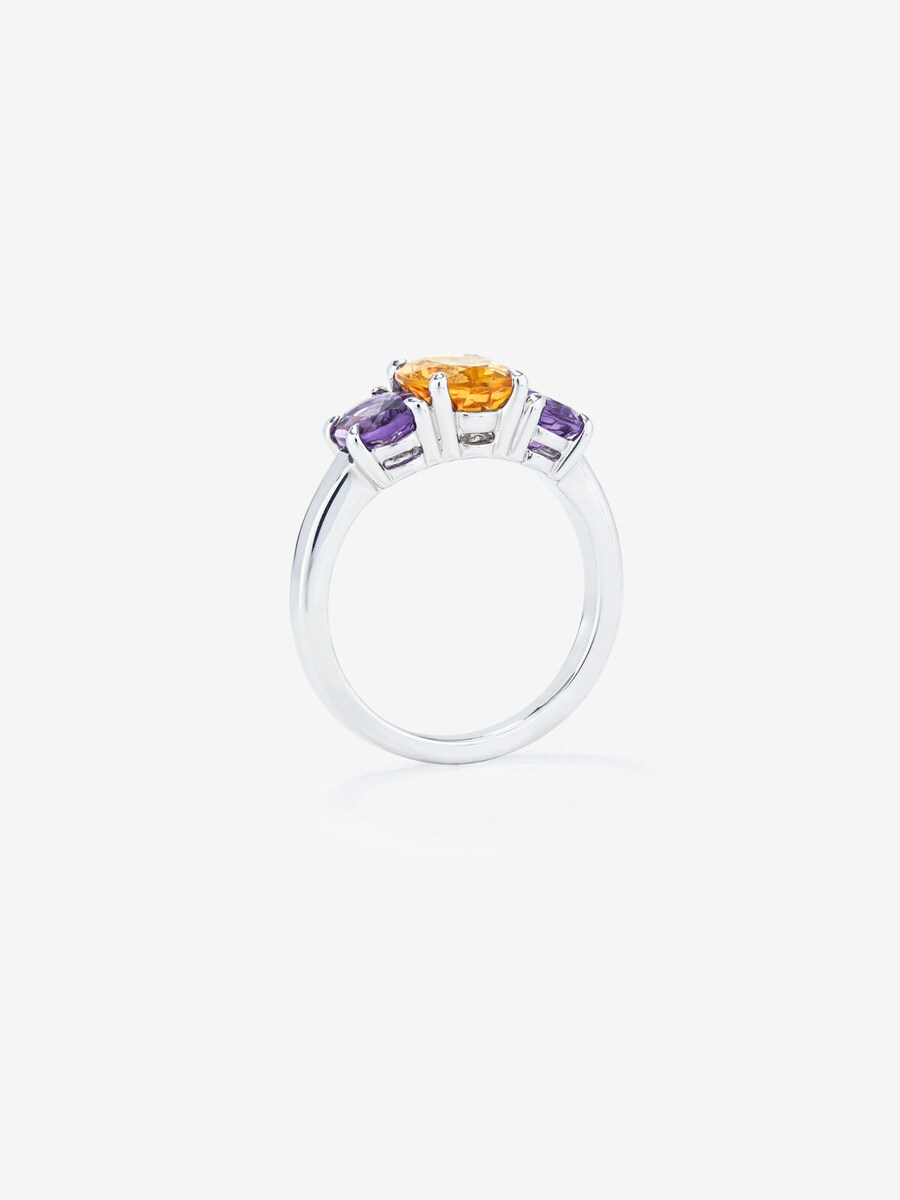 Anillo Utopian de plata con cuarzo citrino y amatistas moradas Multicolor-5