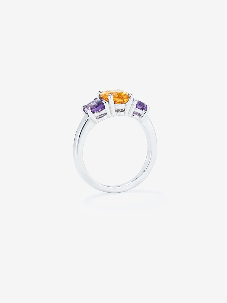 Anillo Utopian de plata con cuarzo citrino y amatistas moradas Multicolor-5