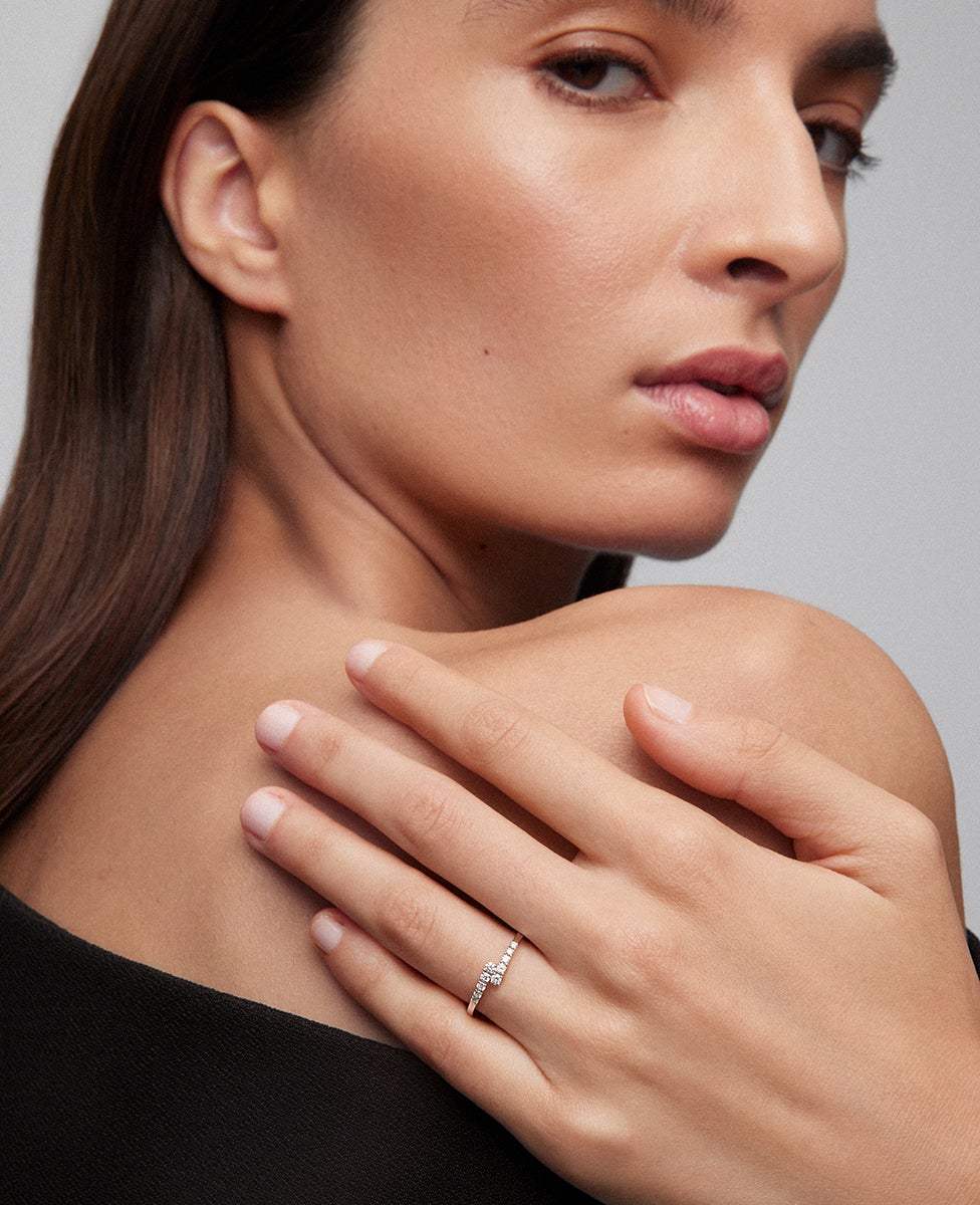 Anillo tú y yo de oro blanco de 18k con 10 diamantes en talla brillante con un total de 0,2 cts - SUAREZ - Blanco Blanco-2