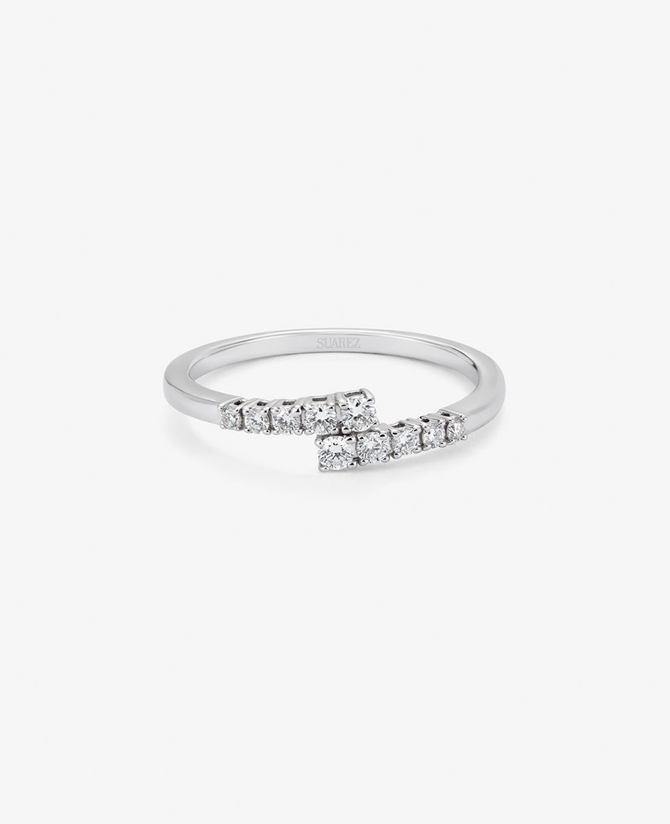 Anillo tú y yo de oro blanco de 18k con 10 diamantes en talla brillante con un total de 0,2 cts - SUAREZ - Blanco Blanco-3