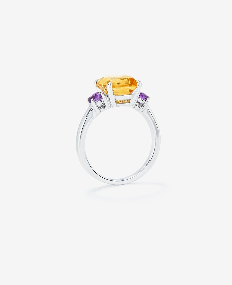 Anillo de plata con citrino central y amatistas moradas Multicolor-5