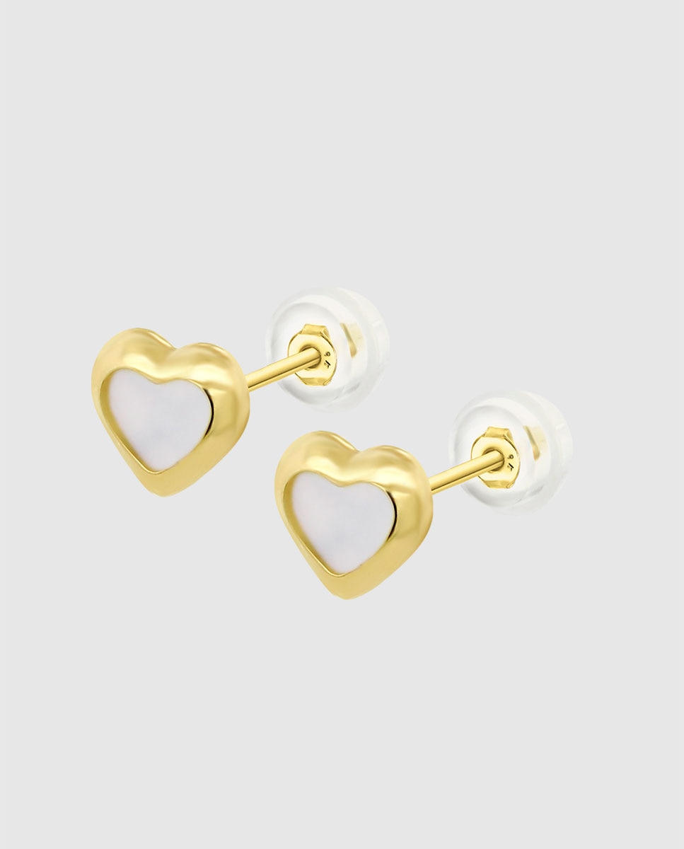 Imagen 0 de Pendiente de niña hin00331/8 basics de oro 9k acabado brillo con nacar y motivo corazón Blanco