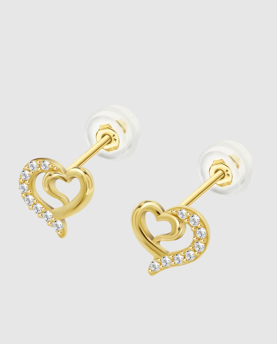 Pendientes hin00362 basics de oro 9k acabado brillo y motivo corazón - Time Road - Blanco Blanco-1