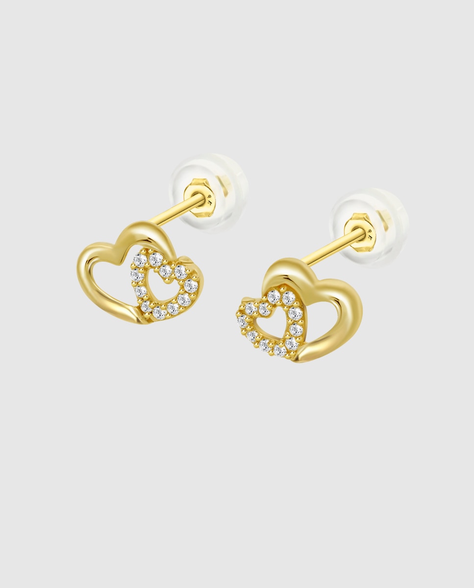Pendientes hin00396 basics de oro 9k acabado brillo y motivo corazón - Time Road - Blanco Blanco-1