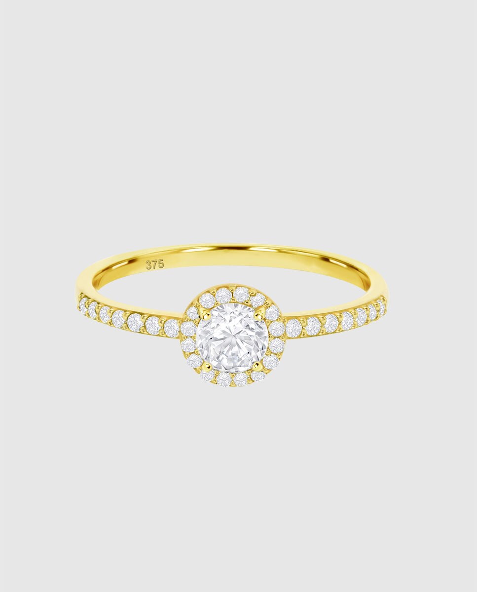 Anillo hin00504 basics de oro 9k acabado brillo con circonita y motivo solitario - Time Road - Blanco Blanco-3
