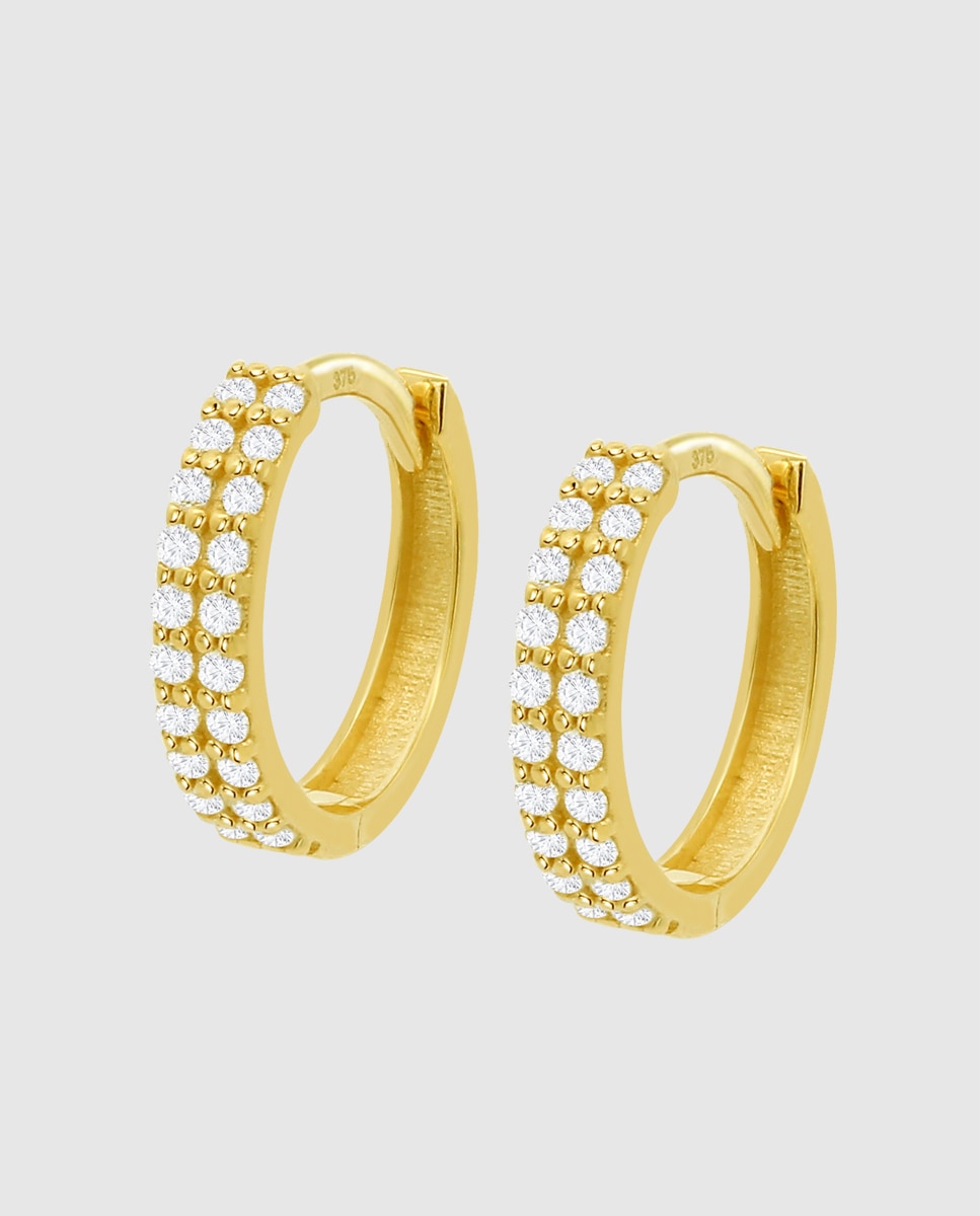 Imagen 0 de Pendientes de aro basics de oro amarillo 9k acabado brillo con circonita y motivo geométrico Blanco