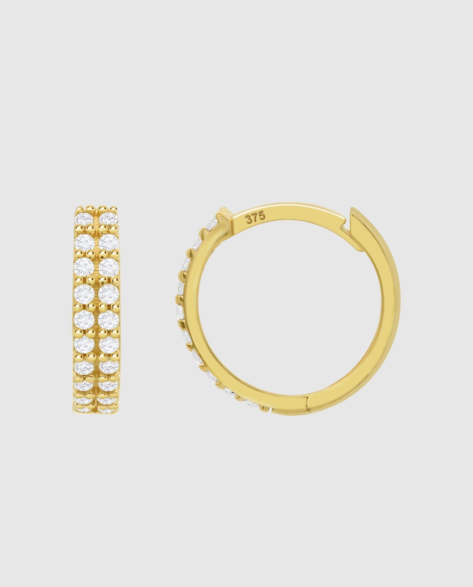 Pendientes de aro basics de oro amarillo 9k acabado brillo con circonita y motivo geométrico - Time Road - Blanco Blanco-2