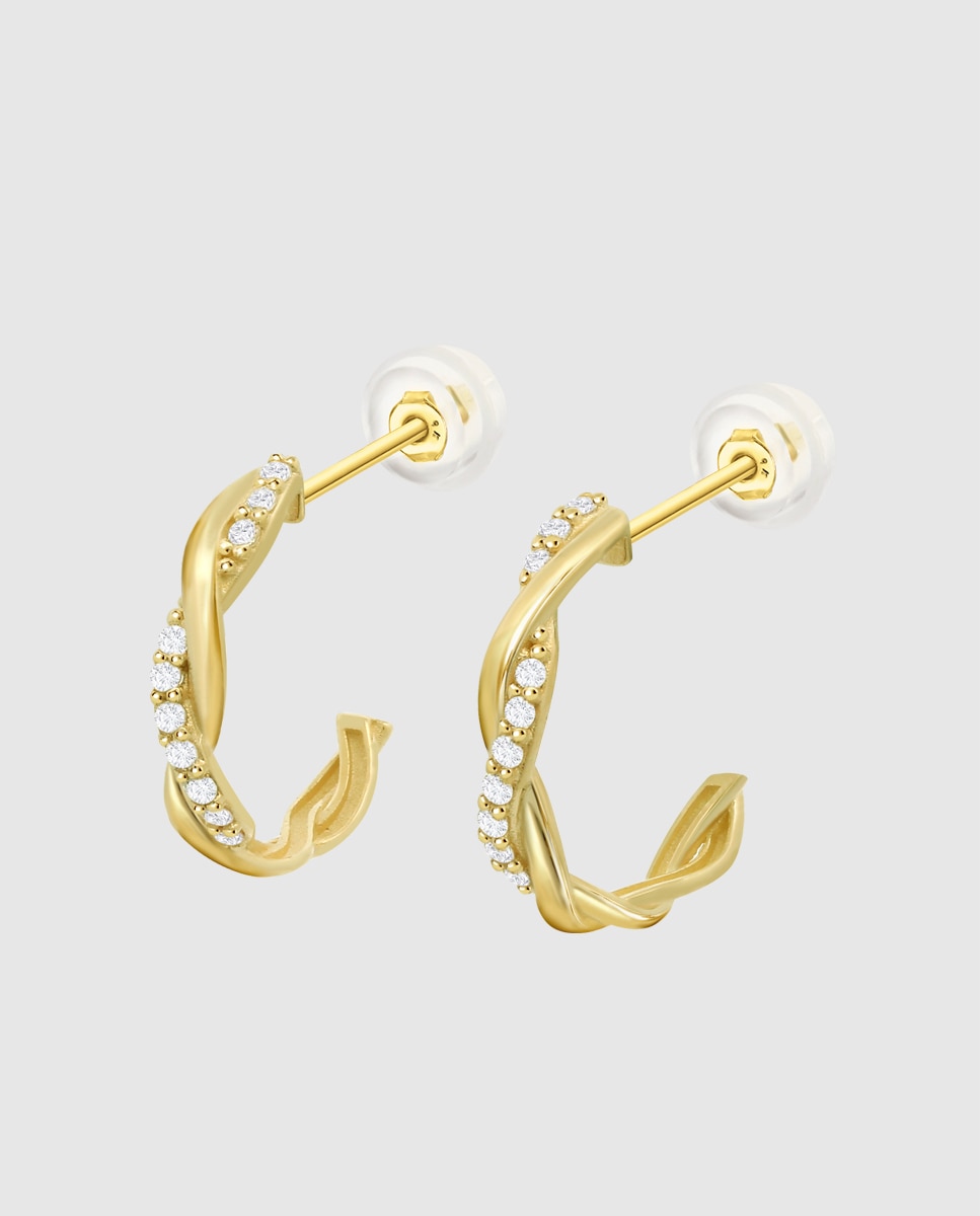 Imagen 0 de Pendientes basics de oro amarillo 9k acabado brillo con circonita y motivo infinito Blanco
