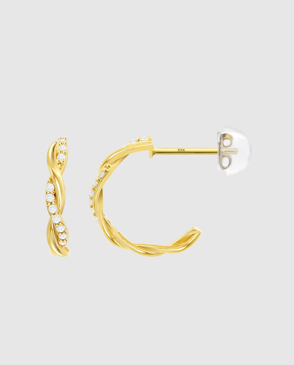 Pendientes basics de oro amarillo 9k acabado brillo con circonita y motivo infinito - Time Road - Blanco Blanco-2