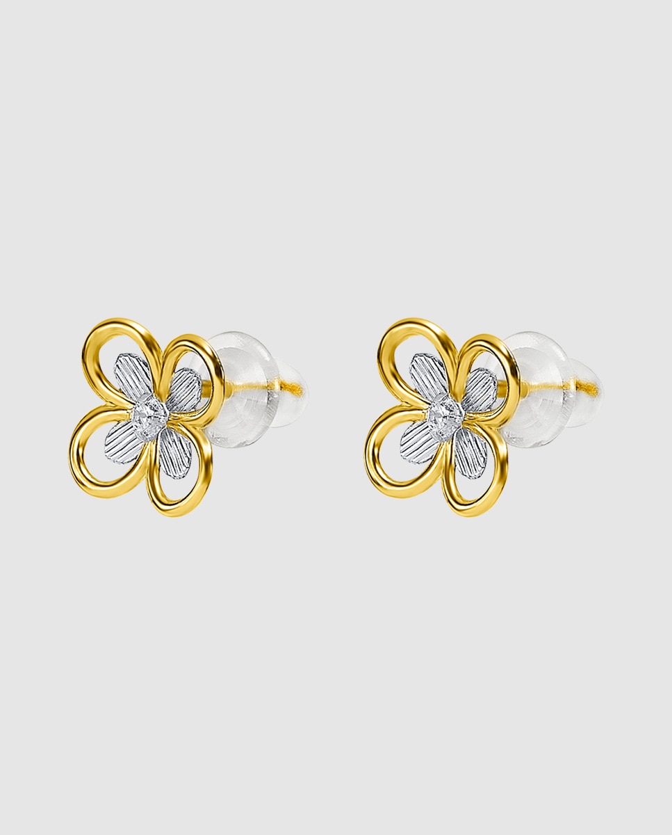 Imagen 0 de Pendientes basics de oro amarillo 9k acabado brillo con circonita y motivo flor Blanco