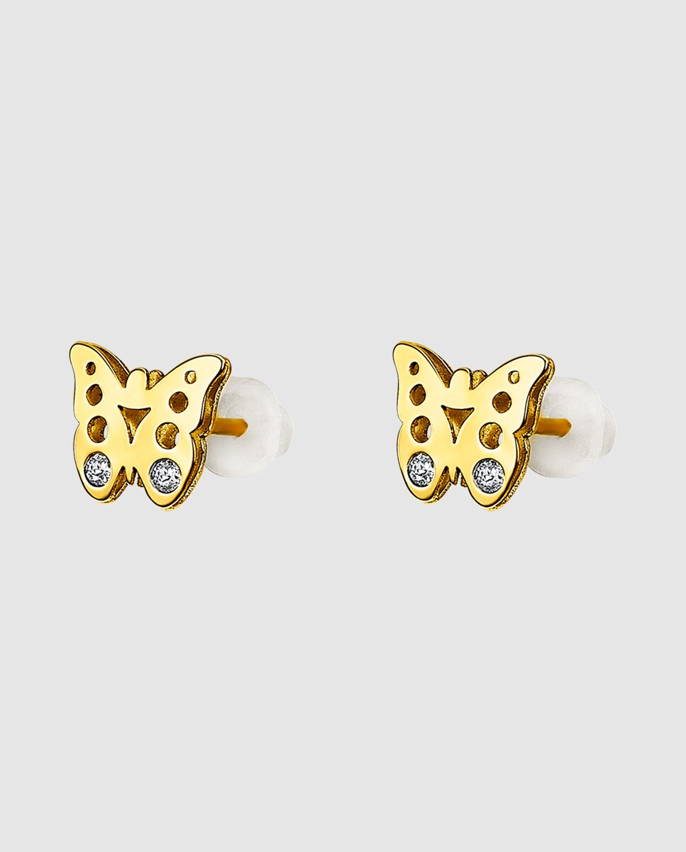 Imagen 0 de Pendientes basics de oro amarillo 9k acabado brillo con circonita y motivo mariposa Blanco