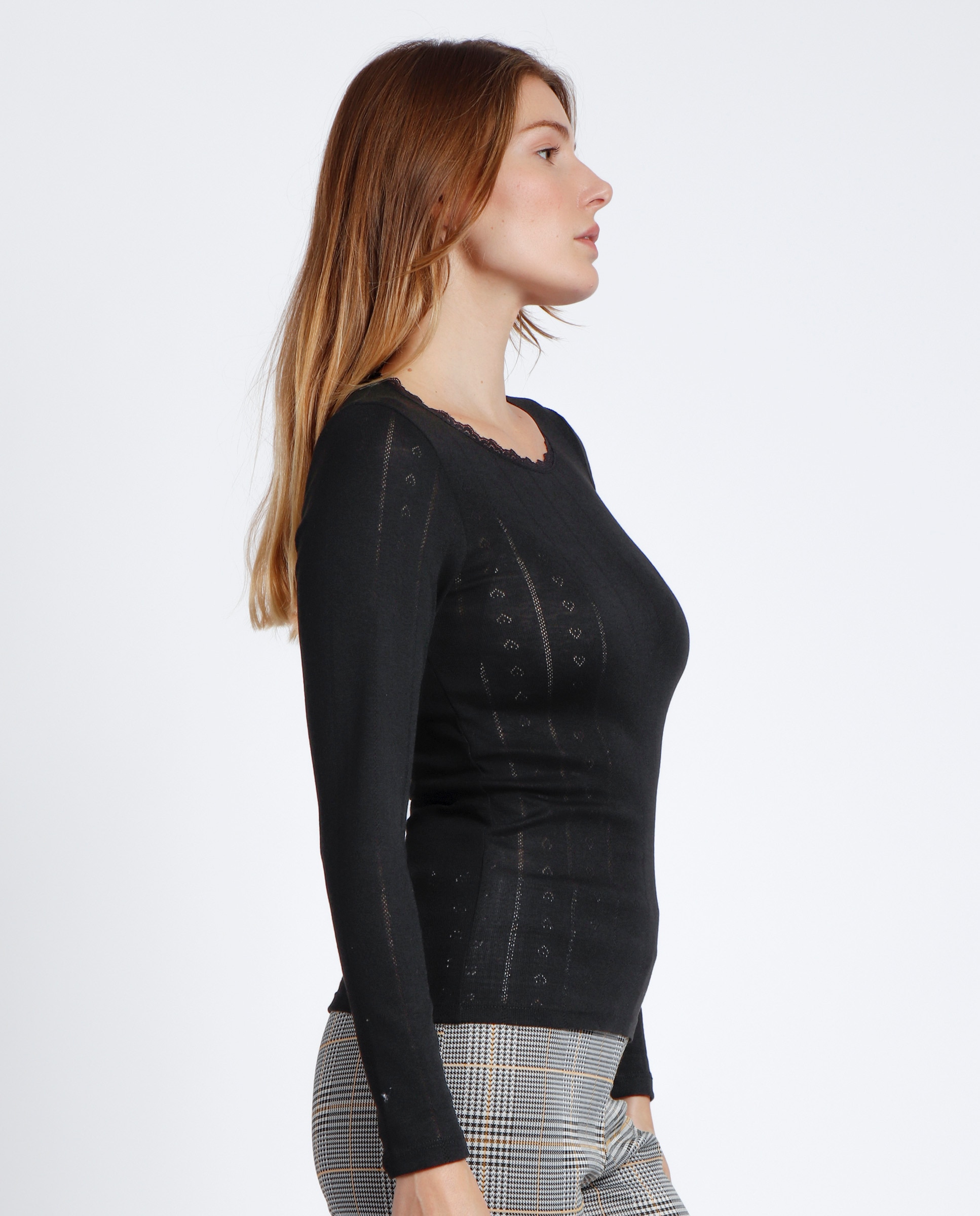 Camiseta interior de mujer de manga larga de punto de viscosa - Admas - Negro Negro-2