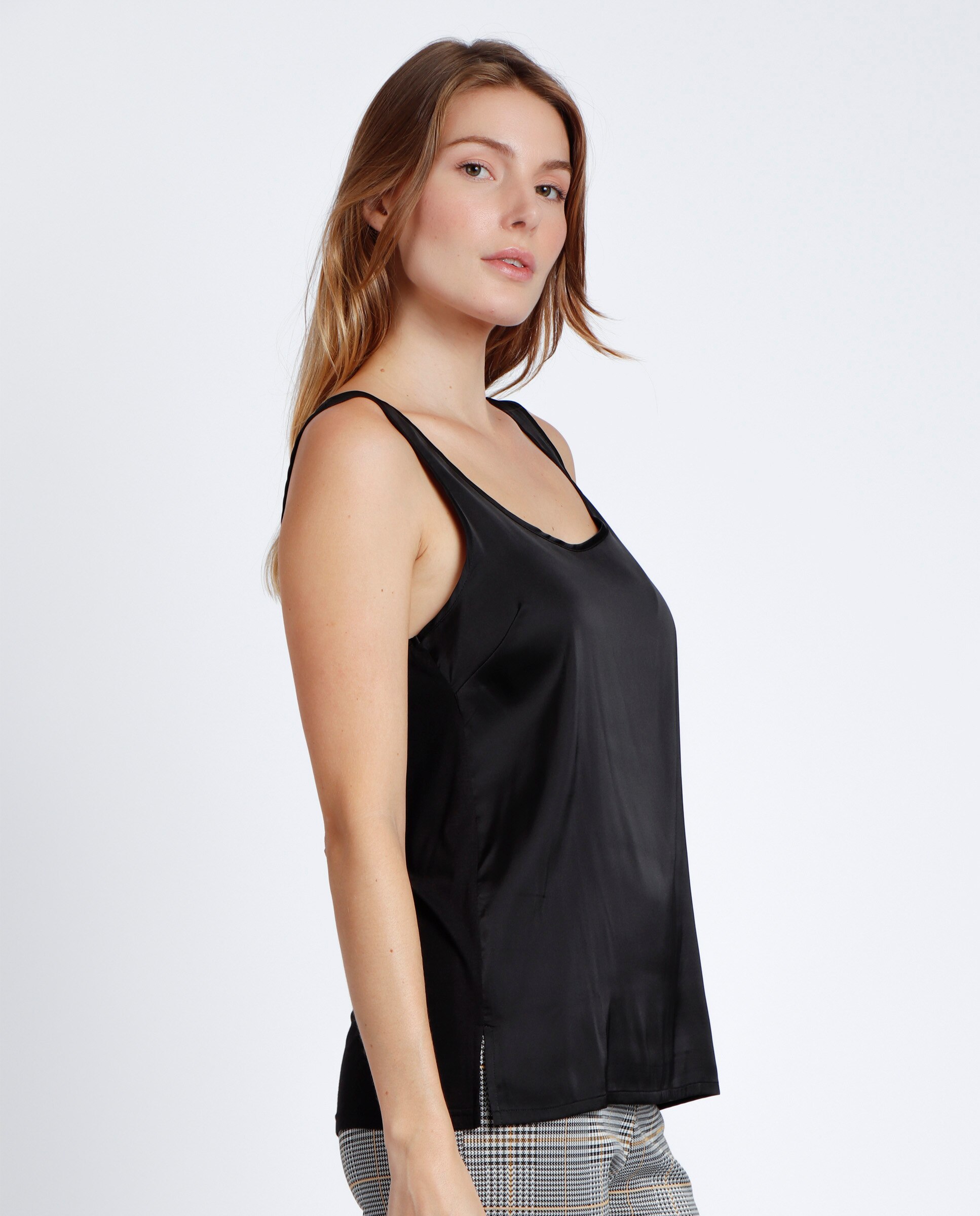 Camiseta interior de mujer sin mangas de tela satén - Admas - Negro Negro-2