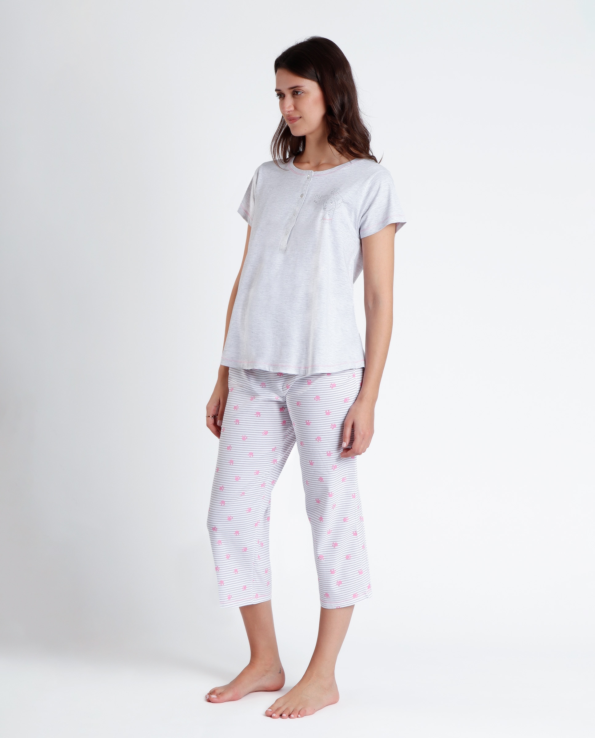 Pijama corto premamá de punto de algodón en color - Disney - Gris Gris-2