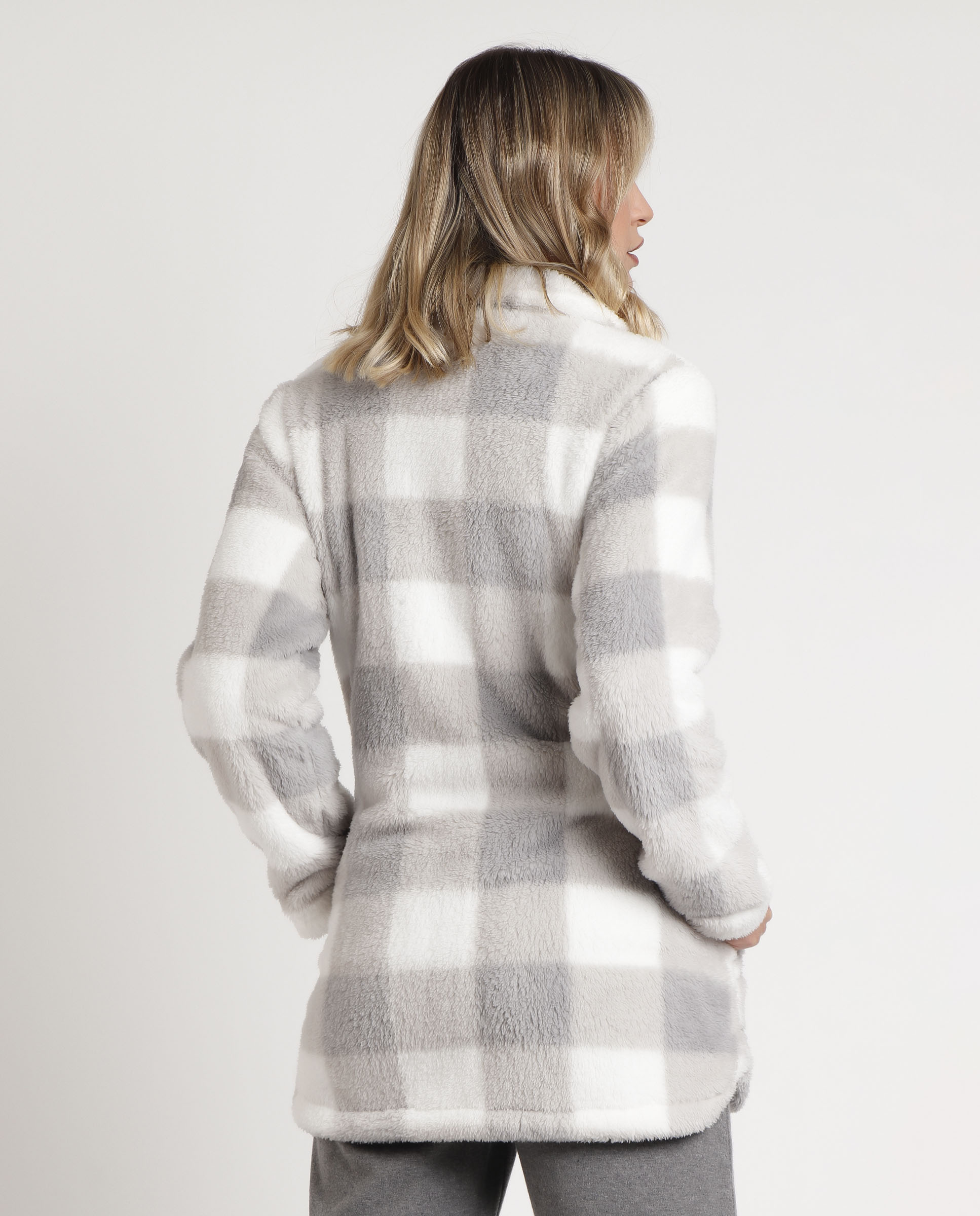 Bata de manga larga de mujer de tejido calentito con cremallera - Admas - Gris Gris-3