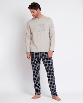 Pijama Hombre Manga Larga Color Contraste - Algodón 95%, Cómodo Para Casa Y Viajes, Varios Colores Y Tallas