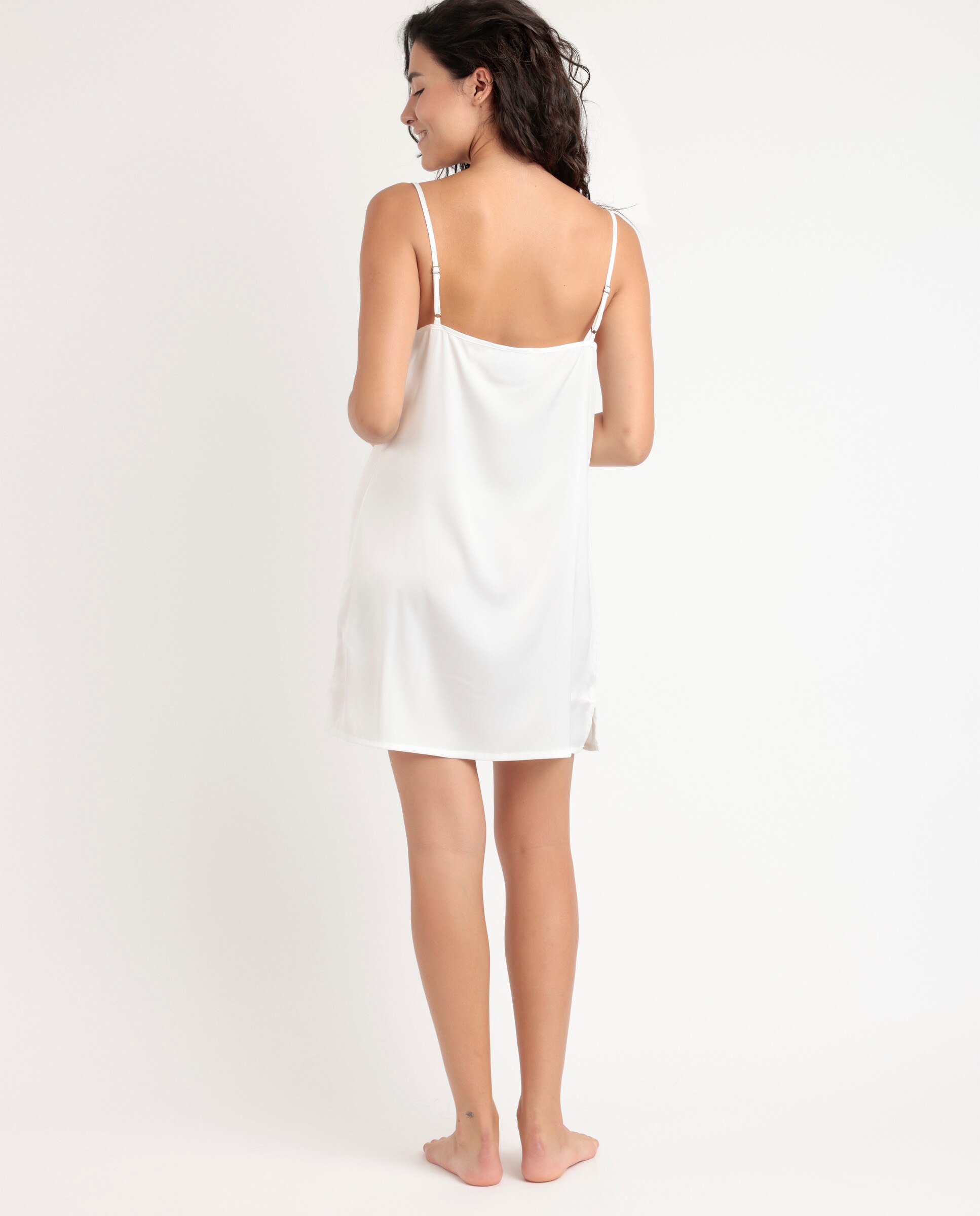 Camisón corto de mujer de tela satén - Admas - Blanco Blanco-3