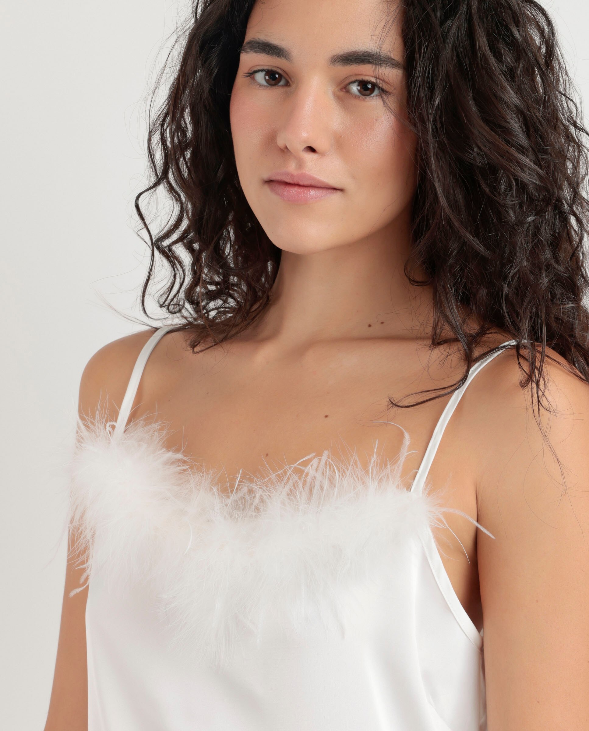 Camisón corto de mujer de tela satén - Admas - Blanco Blanco-4