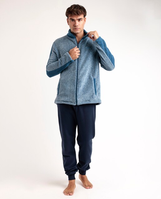 Imagen 0 de Bata de hombre de manga larga de tejido calentito de color azul