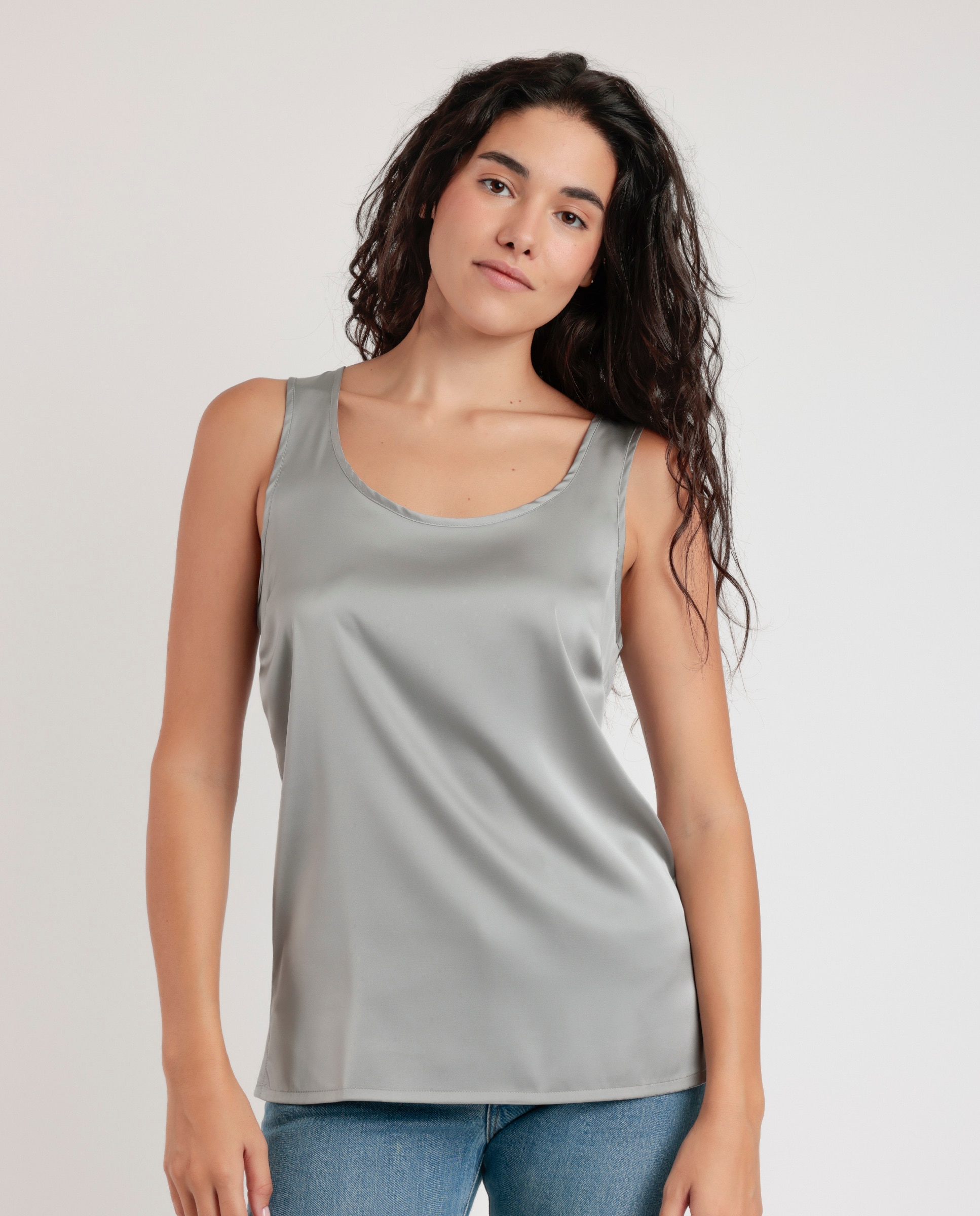 Camiseta interior de mujer sin mangas de tela satén - Admas - Gris claro Gris claro-1