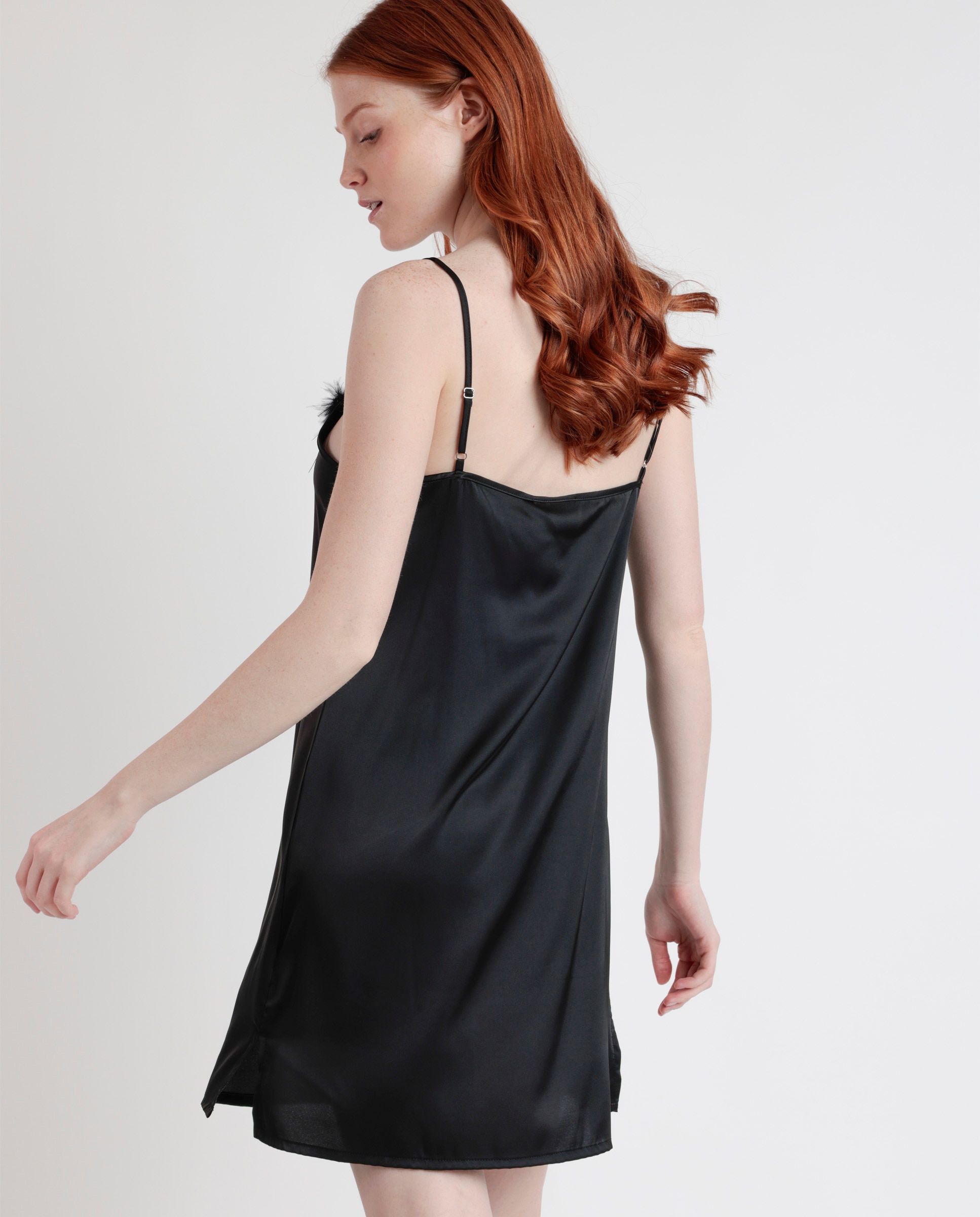 Camisón corto de mujer de tela satén - Admas - Negro Negro-3