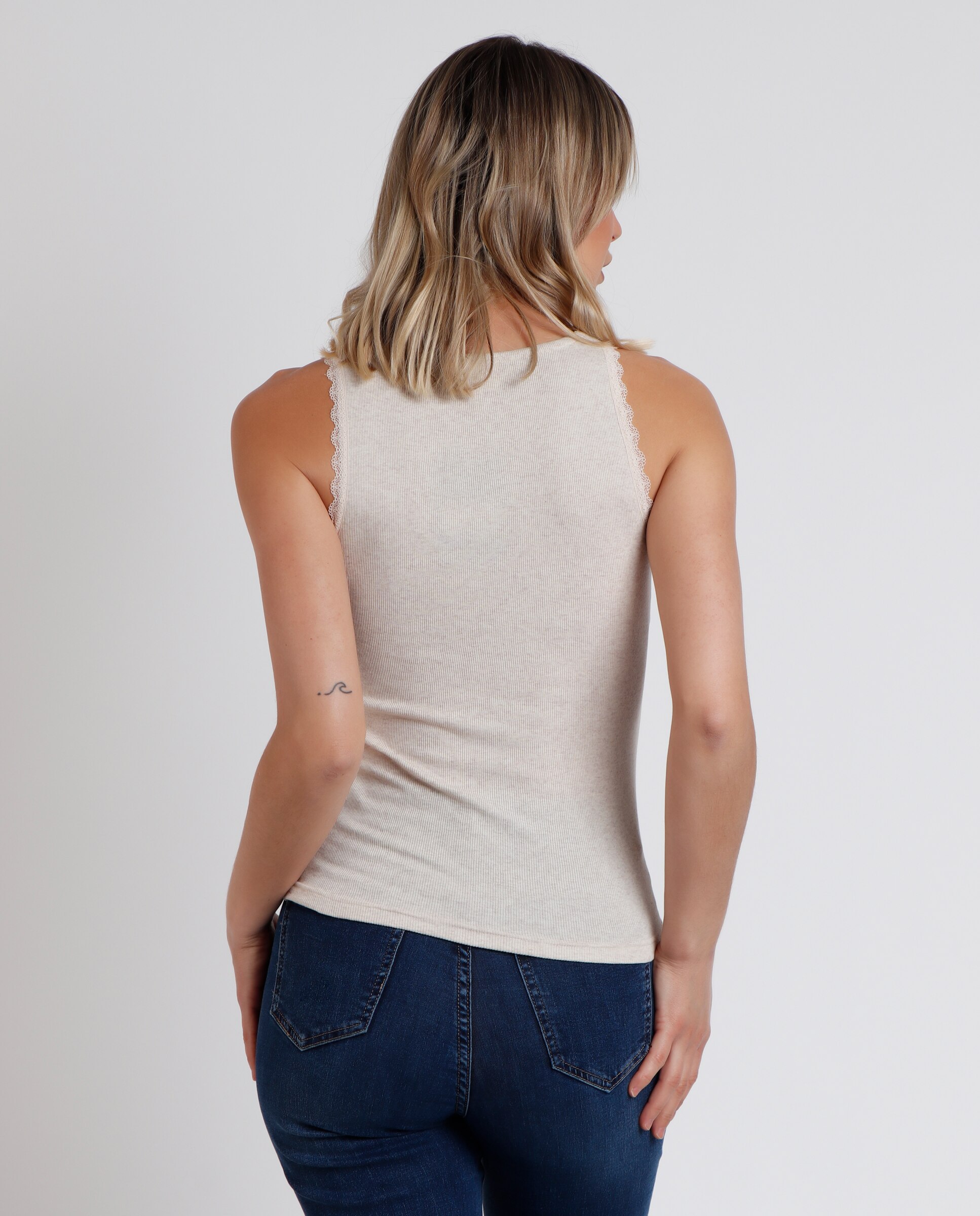 Camiseta interior de mujer sin mangas de punto canalé - Admas - Beige Beige-3