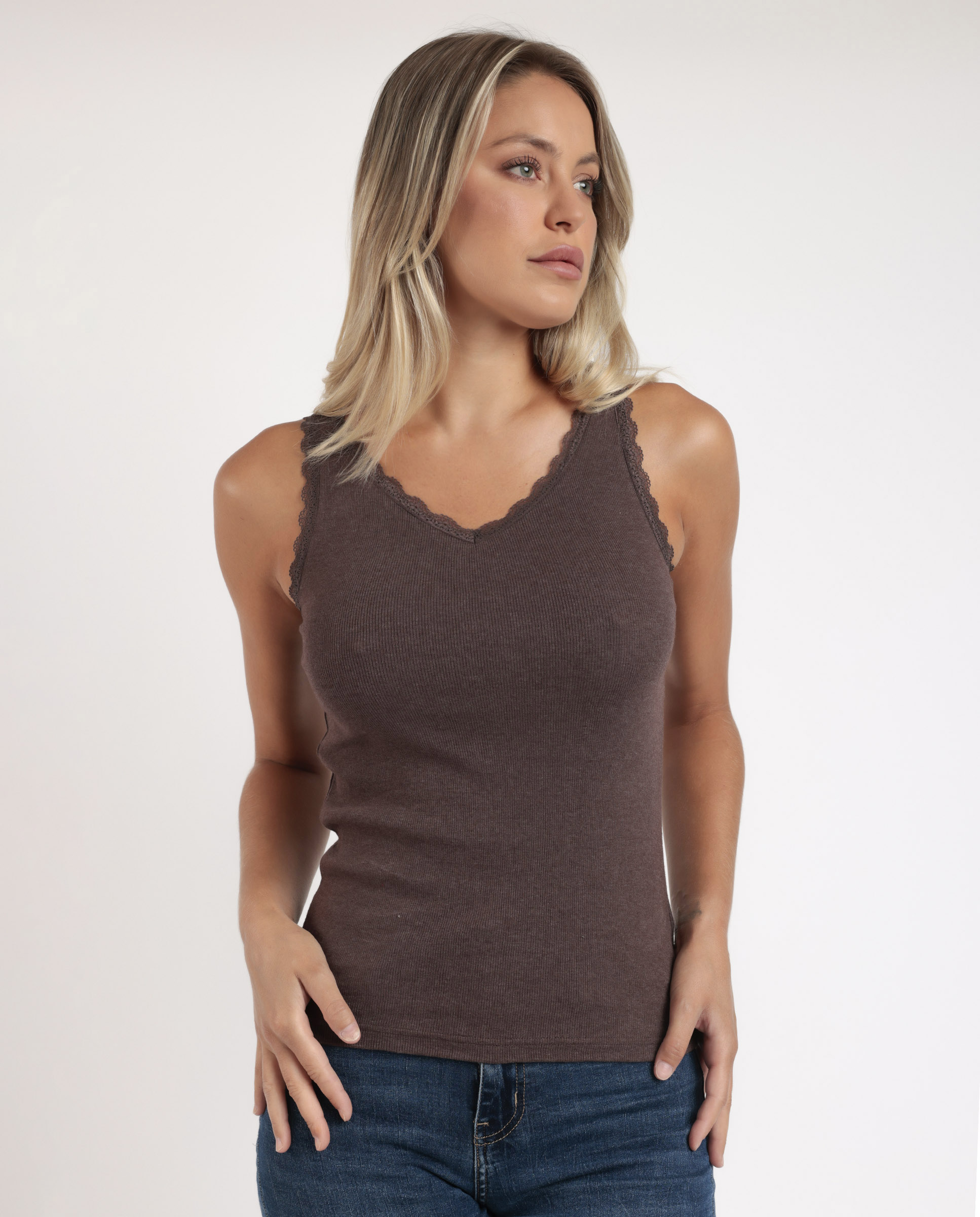 Imagen 0 de Camiseta interior de mujer sin mangas de punto canalé Marrón