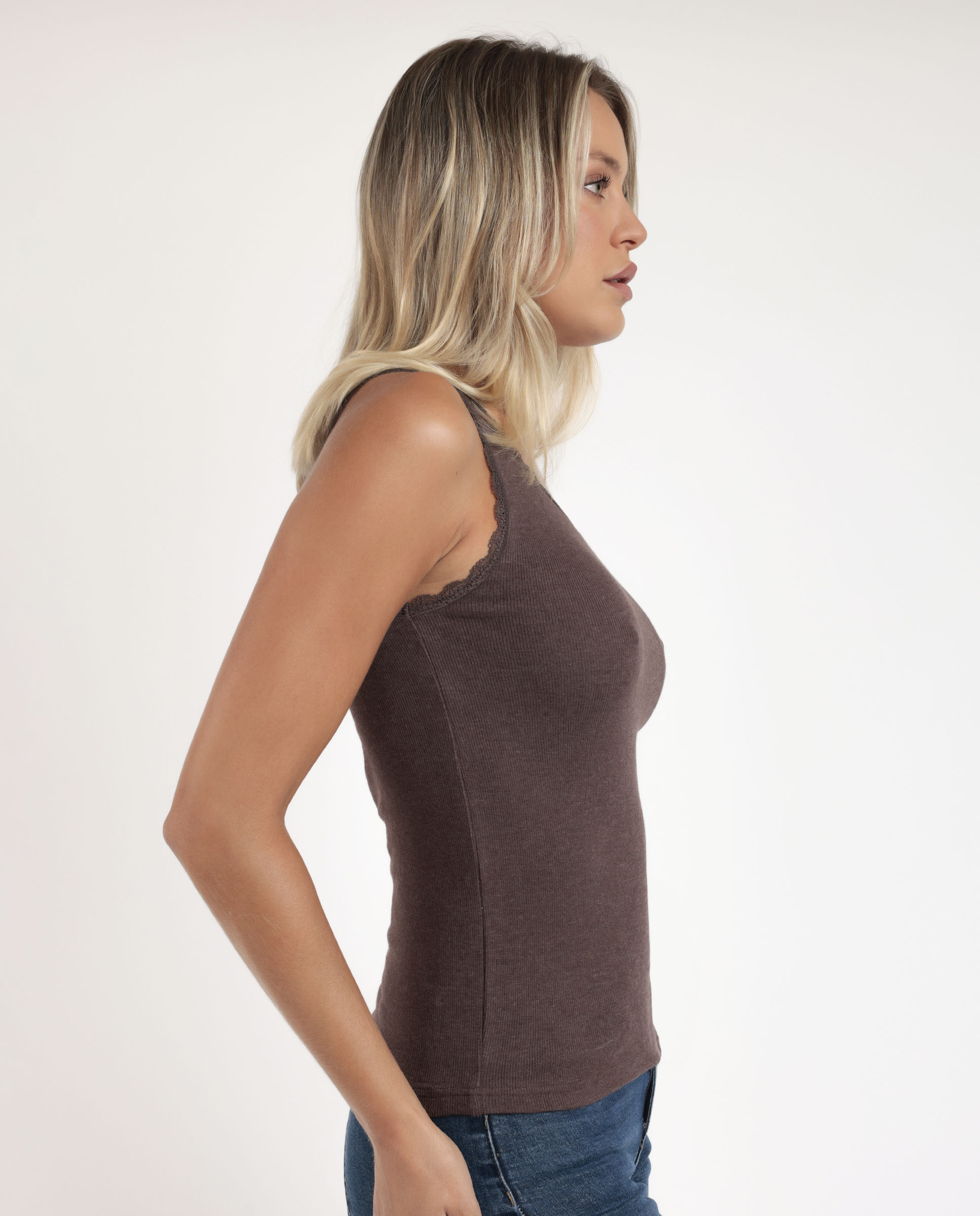 Camiseta interior de mujer sin mangas de punto canalé - Admas - Marrón Marrón-2
