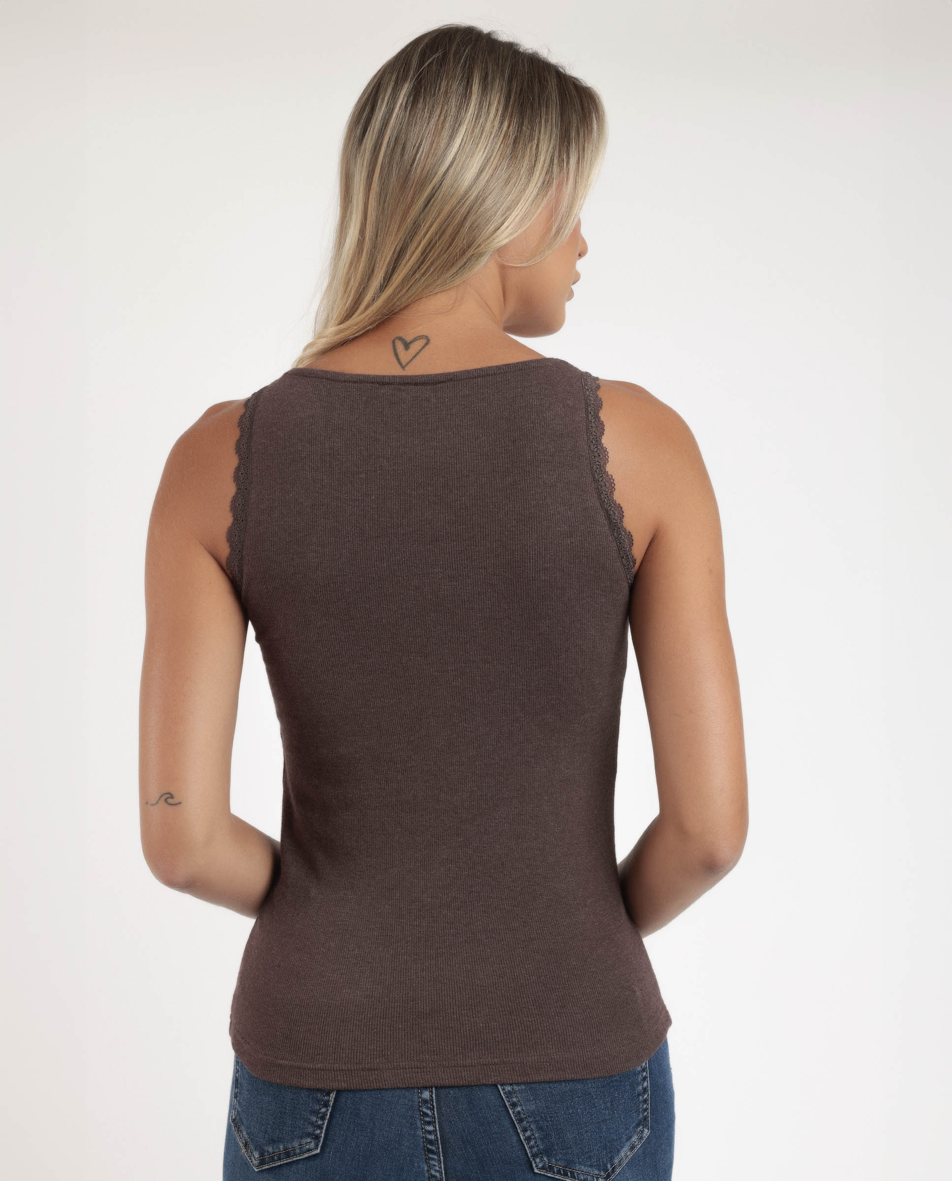 Camiseta interior de mujer sin mangas de punto canalé - Admas - Marrón Marrón-3