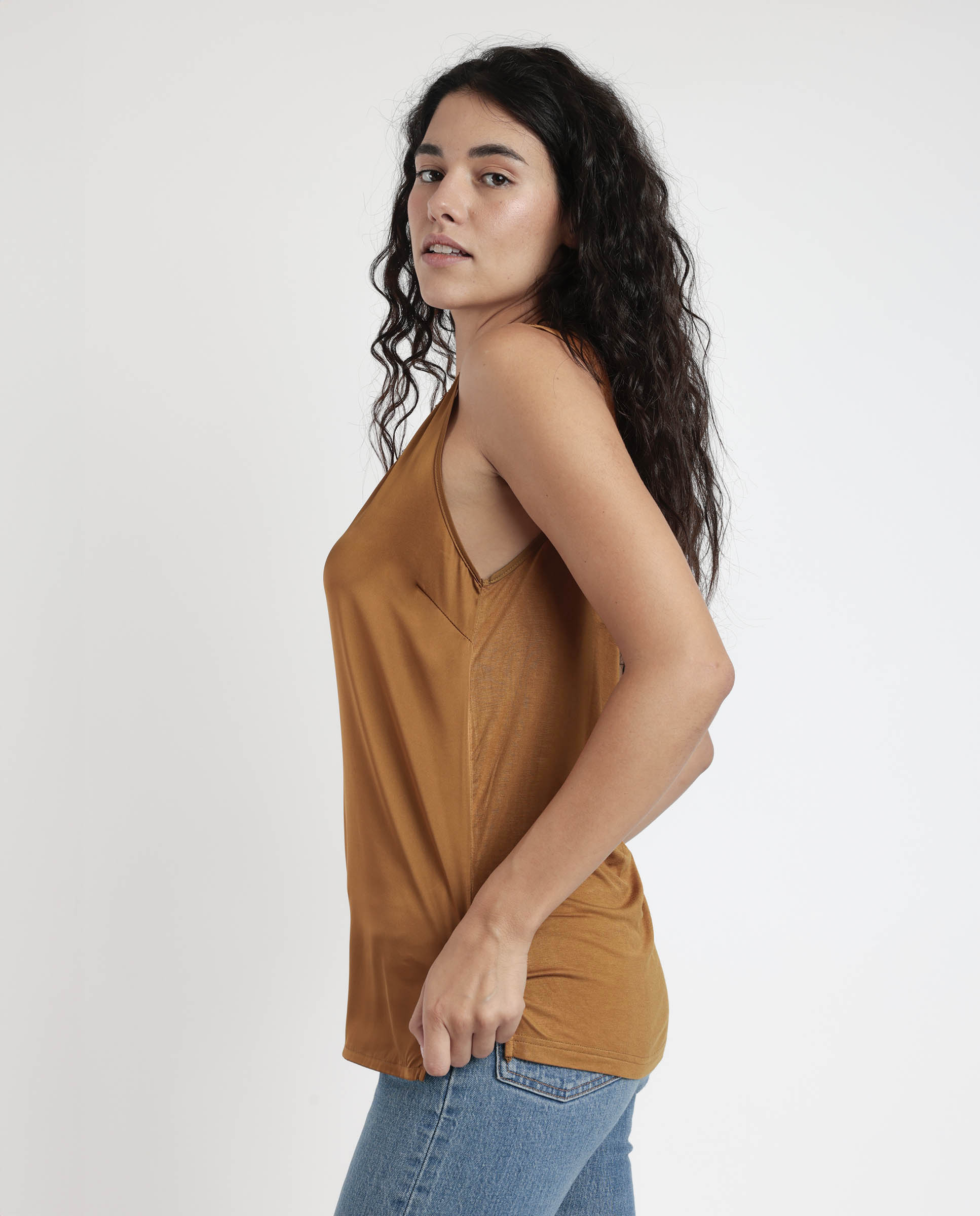 Camiseta interior de mujer sin mangas de punto - Admas - Crema Marrón-2